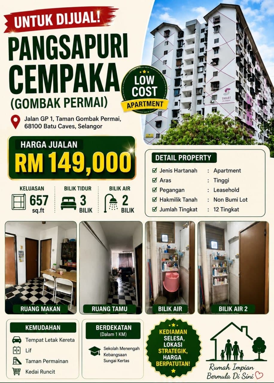 Apartment For Sale At Pangsapuri Cempaka Gombak Permai Batu Caves Selangor - Main View